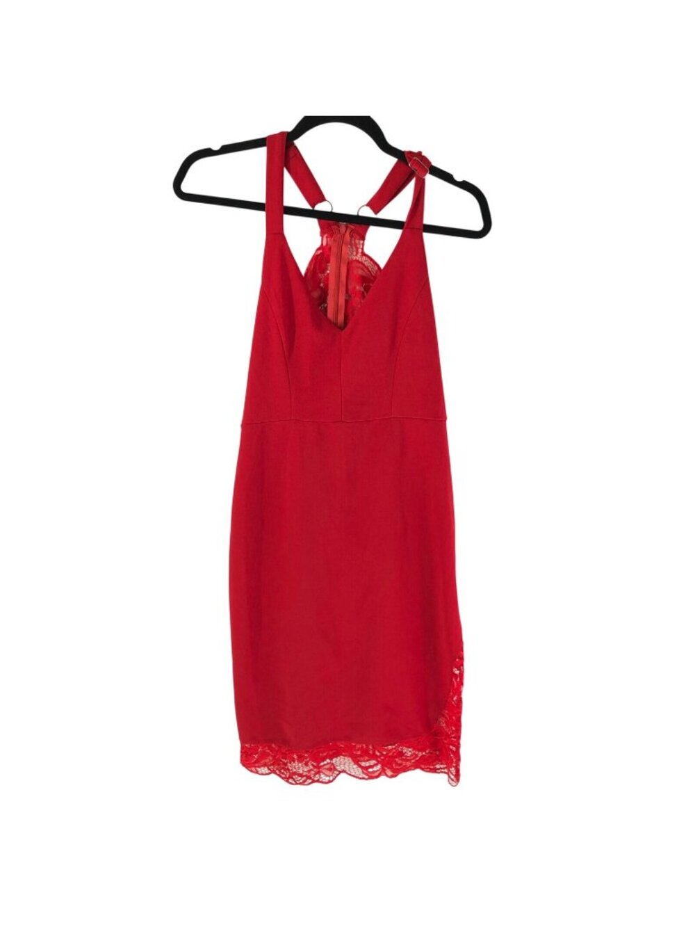 Velvet Torch Dress Sheath Lace Trim Back Racerback Stretch Sexy Red Size M